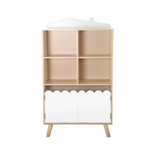 Estante de livros para crianças, 2 portas e 4 prateleiras, Azur, Branco, 60x30x104.5 cm
