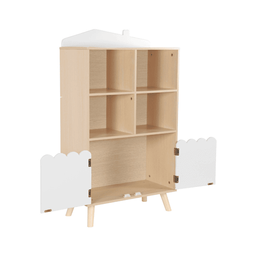 Estante de livros para crianças, 2 portas e 4 prateleiras, Azur, Branco, 60x30x104.5 cm