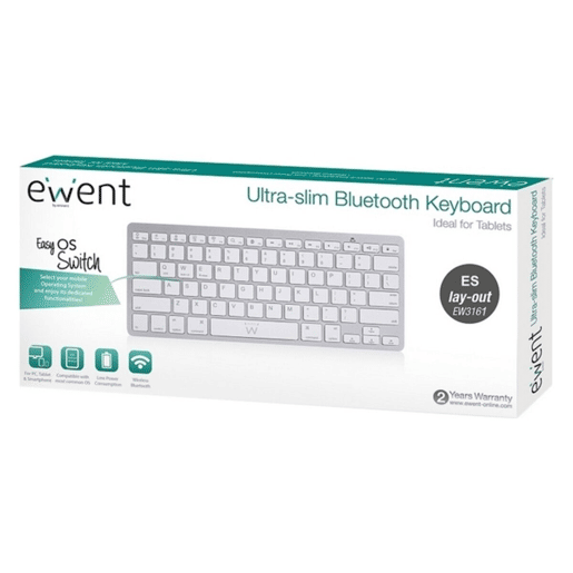 Teclado Bluetooth Ewent EW3161 Branco Prateado QWERTY Teclado Bluetooth Ewent EW3161 Branco Prateado QWERTY