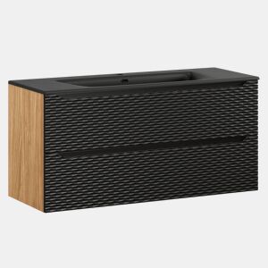Móvel lavatório simples encastrado 120cm 2 gavetas Elora Preto e madeira