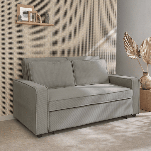 Sofá-cama conversível em veludo caneladode 3 lugares, Chill veludo canelado, Cinza Claro, 172.5x91.5x88.5 cm