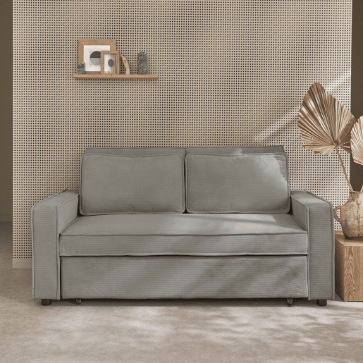 Sofá-cama conversível em veludo caneladode 3 lugares, Chill veludo canelado, Cinza Claro, 172.5x91.5x88.5 cm