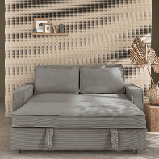 Sofá-cama conversível em veludo caneladode 3 lugares, Chill veludo canelado, Cinza Claro, 172.5x91.5x88.5 cm