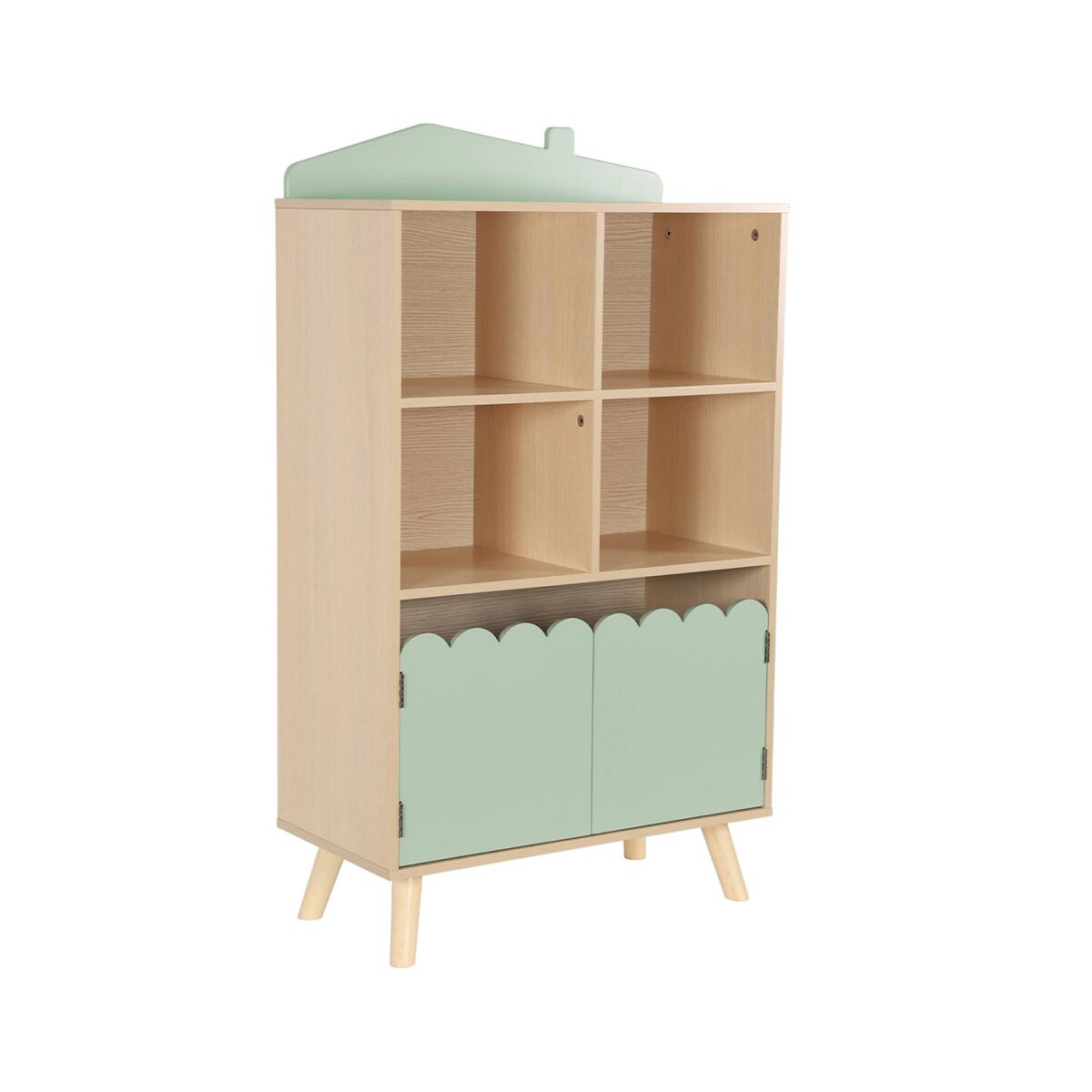 Biblioteca infantil madera de pino 2 puertas 4 estantes 60 Verde