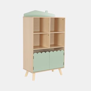 Estante de livros para crianças, 2 portas e 4 prateleiras, Azur, Verde, 60x30x104.5 cm