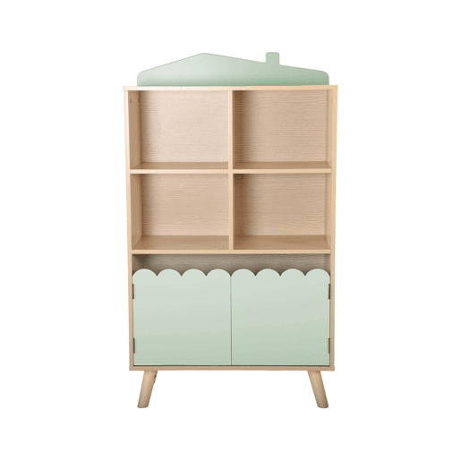 Estante de livros para crianças, 2 portas e 4 prateleiras, Azur, Verde, 60x30x104.5 cm