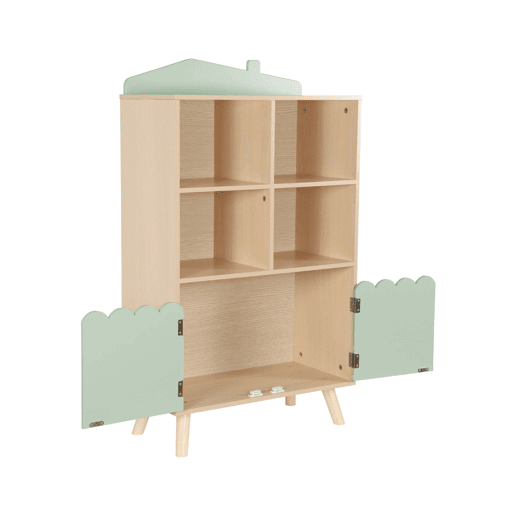 Estante de livros para crianças, 2 portas e 4 prateleiras, Azur, Verde, 60x30x104.5 cm