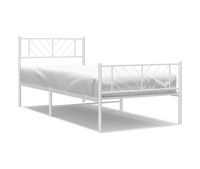 Estructura cama metal con cabecero y pie cama blanca 100x200 cm con cabecero y pie de cama