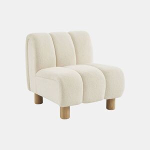 Poltrona reclinável em madeira e tecido boucle, Angel, Creme, 78x90x79 cm