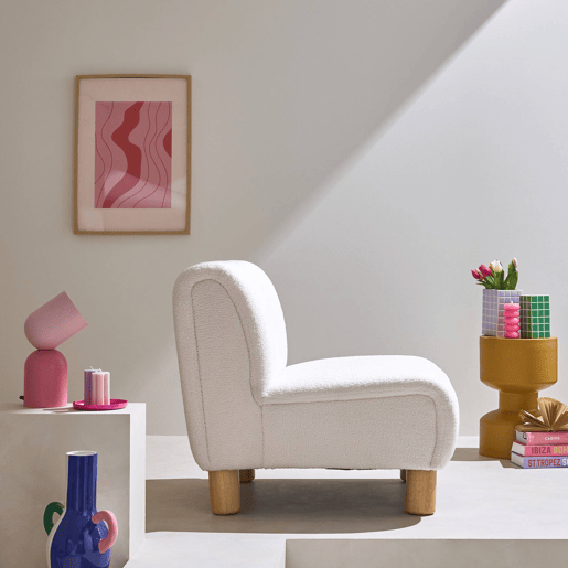 Poltrona reclinável em madeira e tecido boucle, Angel, Creme, 78x90x79 cm