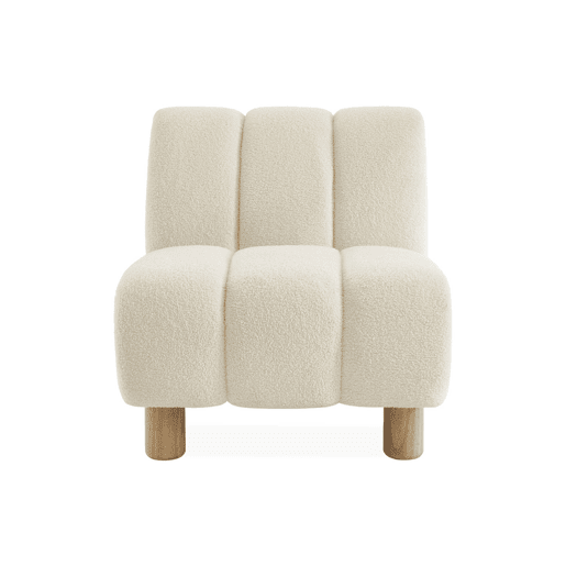 Poltrona reclinável em madeira e tecido boucle, Angel, Creme, 78x90x79 cm