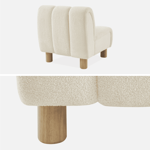 Poltrona reclinável em madeira e tecido boucle, Angel, Creme, 78x90x79 cm
