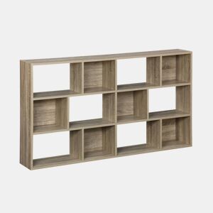 Estante de 3 prateleiras com 12 compartimentos, Pieter, Natural, 140x23x80 cm