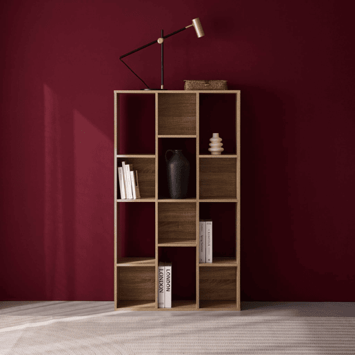 Estante de 3 prateleiras com 12 compartimentos, Pieter, Natural, 140x23x80 cm
