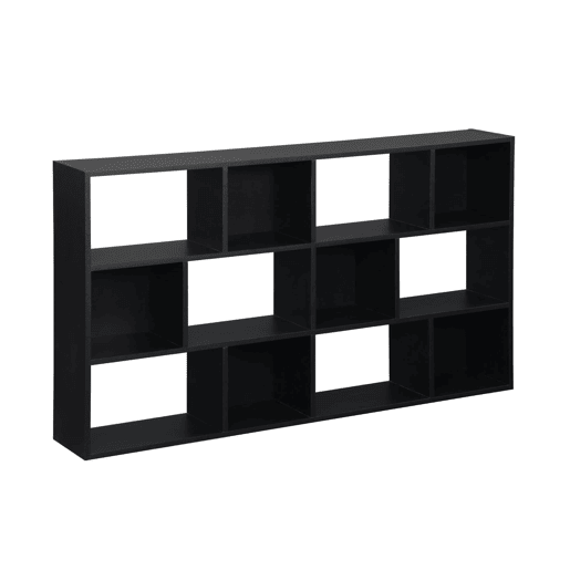 Estante de 3 prateleiras com 12 compartimentos, Pieter, Preto, 140x23x80 cm