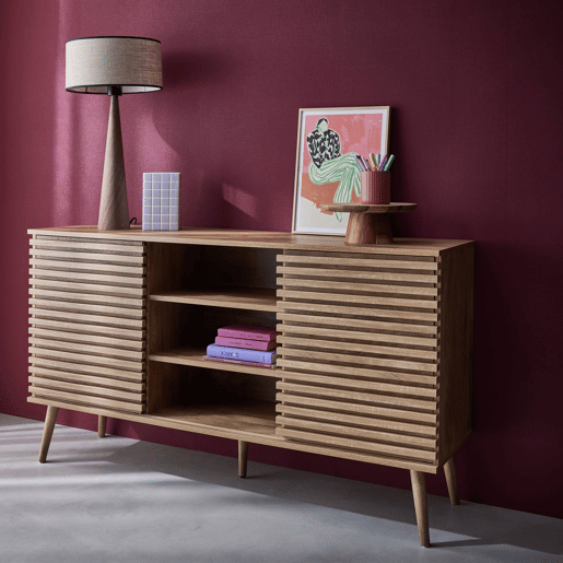 Aparador escandinavo em madeira, 2 portas, 140cm, Madere, Natural, 140x39x79 cm