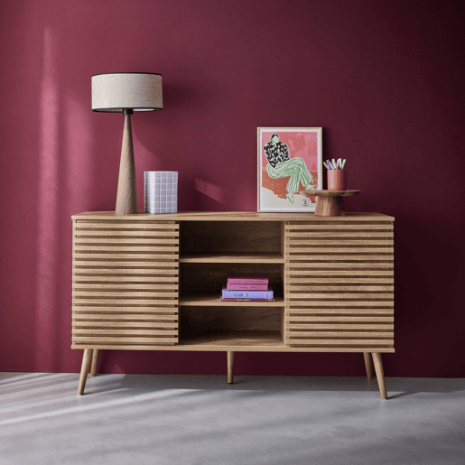 Aparador escandinavo em madeira, 2 portas, 140cm, Madere, Natural, 140x39x79 cm
