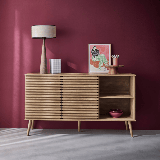 Aparador escandinavo em madeira, 2 portas, 140cm, Madere, Natural, 140x39x79 cm