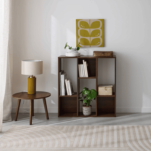 Estante de 3 prateleiras com 6 compartimentos, Pieter, Madeira de nogueira, 83x23x80 cm