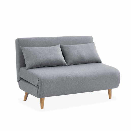 Sofá-cama em tecido, pernas de madeira de 2 lugares, Guesta, Cinza Claro, 120x89x80 cm
