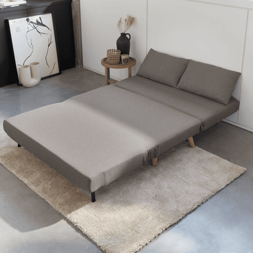 Sofá-cama em tecido, pernas de madeira de 2 lugares, Guesta, Cinza Claro, 120x89x80 cm