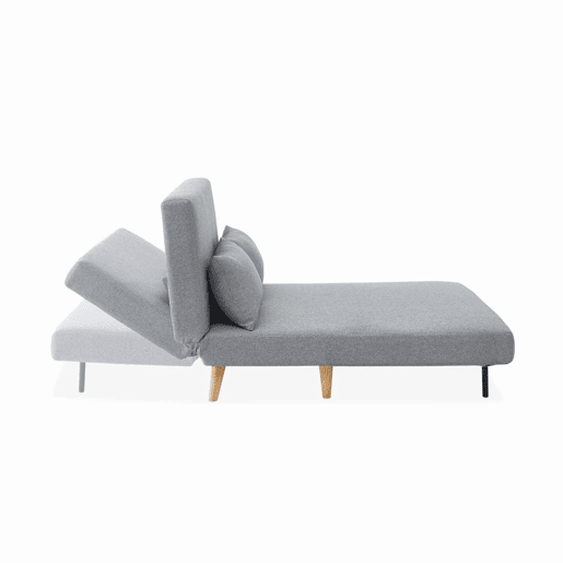 Sofá-cama em tecido, pernas de madeira de 2 lugares, Guesta, Cinza Claro, 120x89x80 cm