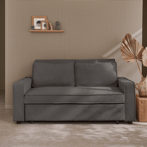 Sofá-cama conversível em veludo caneladode 3 lugares, Chill veludo canelado, Cinza, 172.5x91.5x88.5 cm