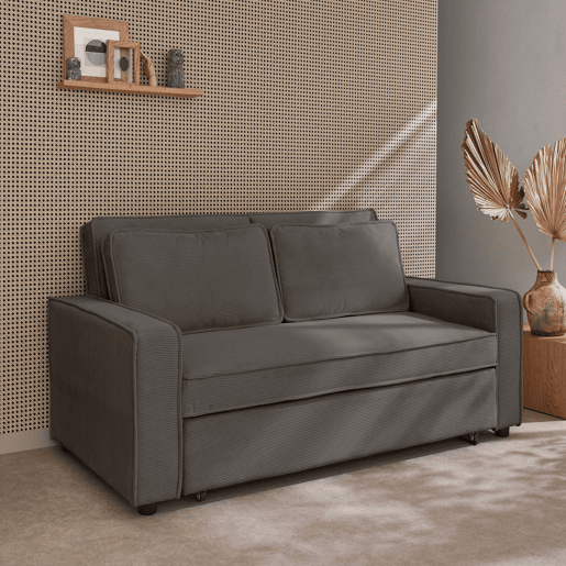 Sofá-cama conversível em veludo caneladode 3 lugares, Chill veludo canelado, Cinza, 172.5x91.5x88.5 cm