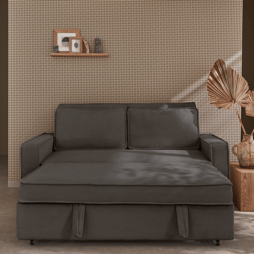 Sofá-cama conversível em veludo caneladode 3 lugares, Chill veludo canelado, Cinza, 172.5x91.5x88.5 cm