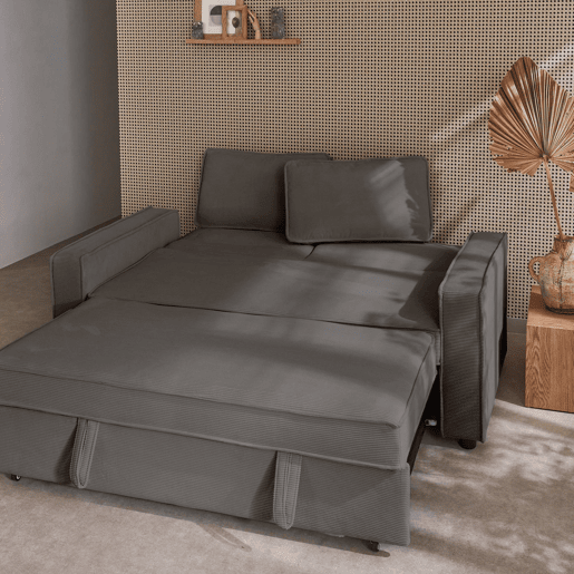 Sofá-cama conversível em veludo caneladode 3 lugares, Chill veludo canelado, Cinza, 172.5x91.5x88.5 cm
