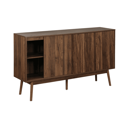 Aparador escandinavo de 2 portas com efeito de madeira, 150cm, Linear, Madeira escura, 150x39.5x90 cm