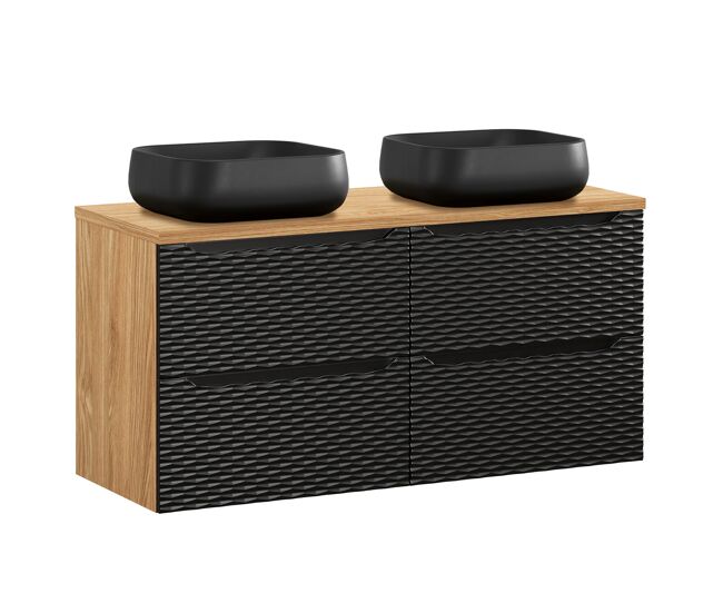 Mueble doble lavabo 120cm 4 cajones elora negro y madera