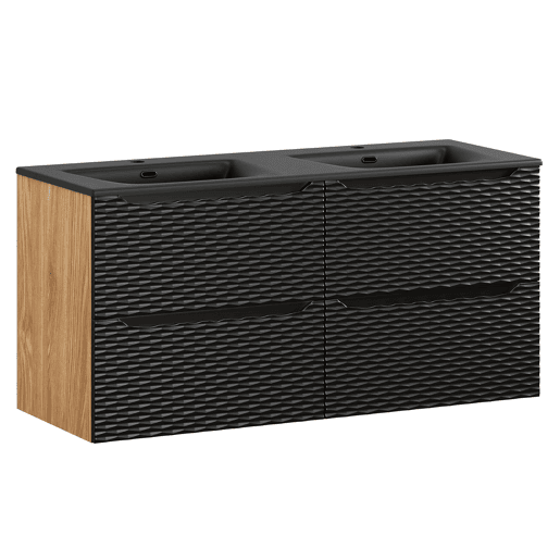 Móvel lavatório duplo encastrado 120cm 4 gavetas Elora Preto e madeira