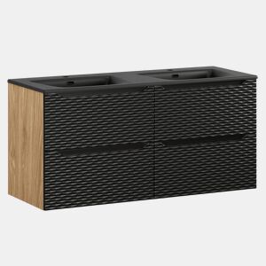 Móvel lavatório duplo encastrado 120cm 4 gavetas Elora Preto e madeira