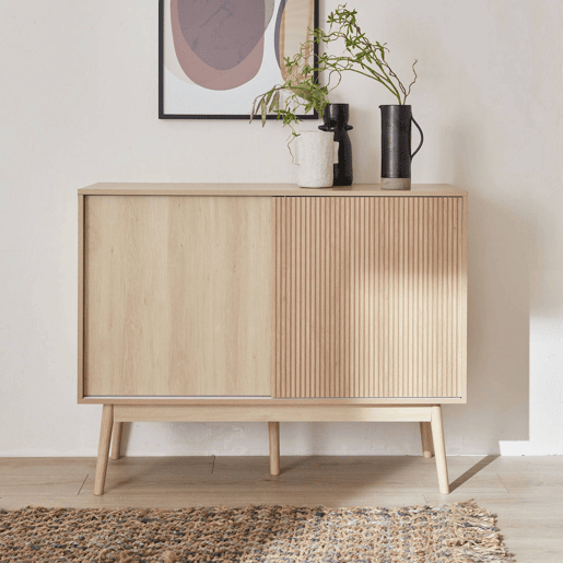 Arca de armazenamento com decoração de madeira ,115cm, Linear, Madeira, 115x39.5x90 cm