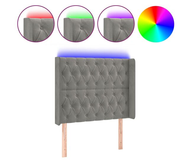 Cabecero con led de terciopelo gris claro 93x16x118/128 cm