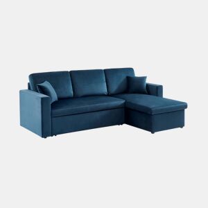 Sofá-cama de canto conversível em veludo de 3 lugares, Ida veludo, Azul, 219x147x68 cm