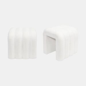 Pufe contemporâneo tecido, set de 2, Ito, Branco, 40x38x40 cm
