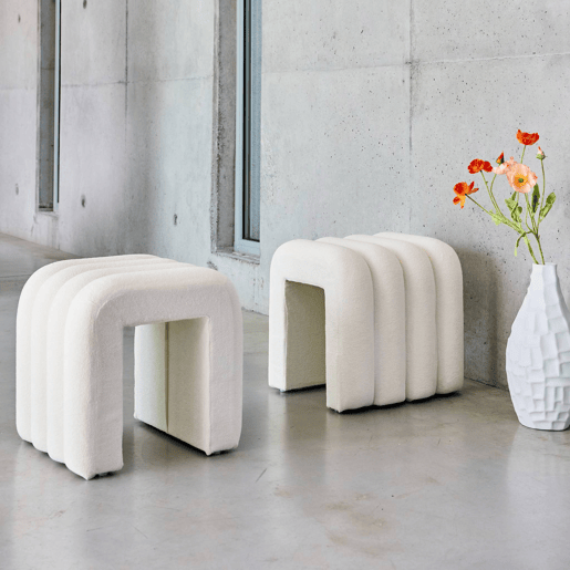 Pufe contemporâneo tecido, set de 2, Ito, Branco, 40x38x40 cm