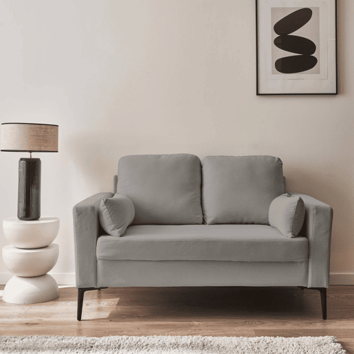 Sofá de bombazina de 2 lugares, pernas de metal, Bjorn, Cinza Claro, 130x79x69 cm