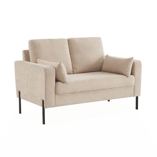 Sofá de bombazina de 2 lugares, pernas de metal, Bjorn, Beige, 130x79x69 cm