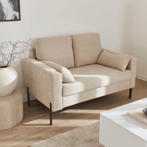Sofá de bombazina de 2 lugares, pernas de metal, Bjorn, Beige, 130x79x69 cm