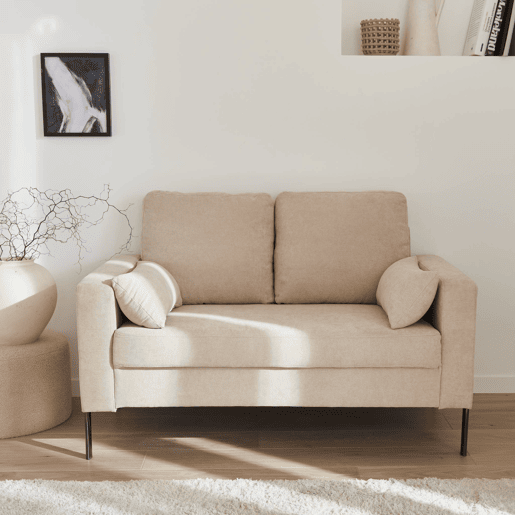 Sofá de bombazina de 2 lugares, pernas de metal, Bjorn, Beige, 130x79x69 cm