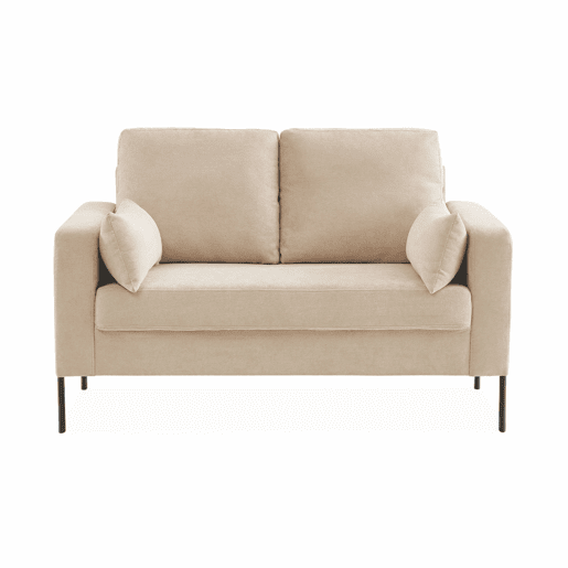 Sofá de bombazina de 2 lugares, pernas de metal, Bjorn, Beige, 130x79x69 cm