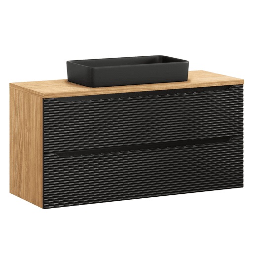 Conjunto móvel lavatório simples 120cm 2 gavetas e coluna Elora Preto e madeira