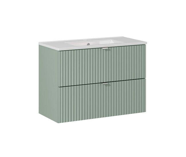Mueble lavabo individual encastrado 80cm 2 cajones jade verde
