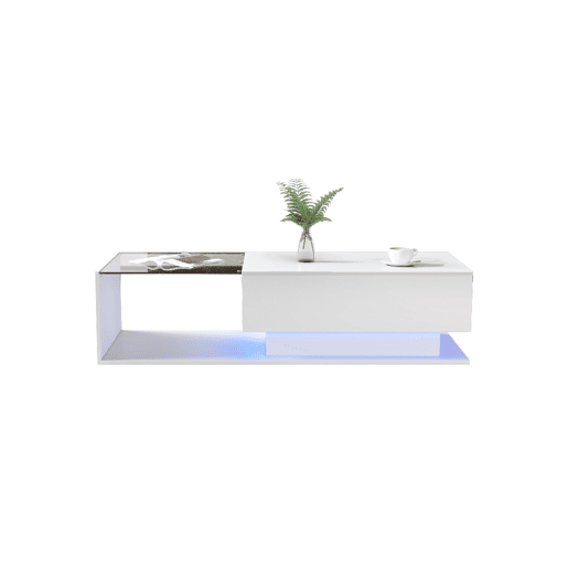 Mesa de centro retangular de painel de partÃculas com 1 gaveta e luz LED,branco Mesa de centro retangular de painel de partÃculas com 1 gaveta e luz LED,branco