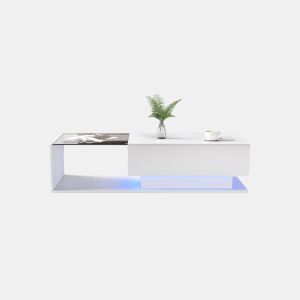 Mesa de centro retangular de painel de partículas com 1 gaveta e luz LED,branco