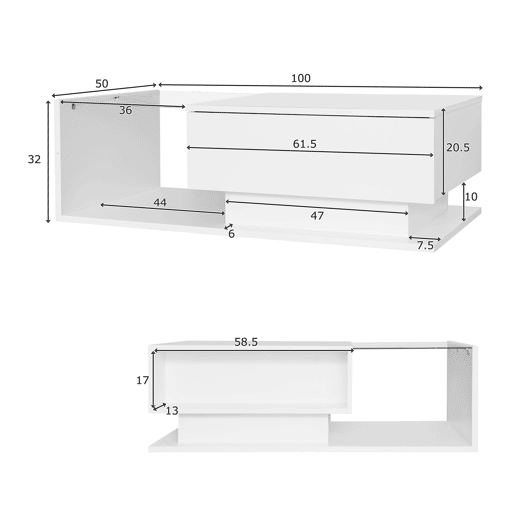Mesa de centro retangular de painel de partÃculas com 1 gaveta e luz LED,branco Mesa de centro retangular de painel de partÃculas com 1 gaveta e luz LED,branco