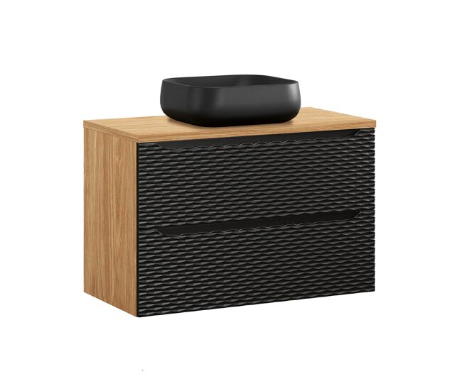 Mueble lavabo individual 90cm elora negro y madera